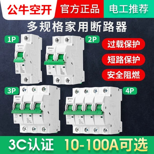 公牛空气开关100a总开63安2P跳闸开关小型断路器电闸刀家用两相电