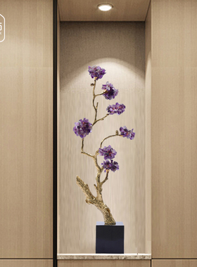 入户玄关水晶发财树大摆件高级感客厅电视柜轻奢竖高上档次工艺礼