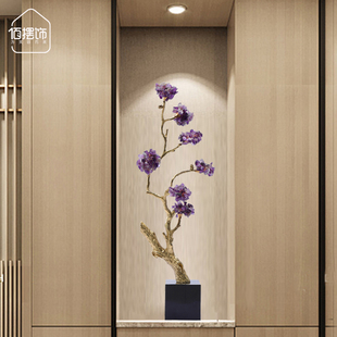 入户玄关水晶发财树大摆件高级感客厅电视柜轻奢竖高上档次工艺礼