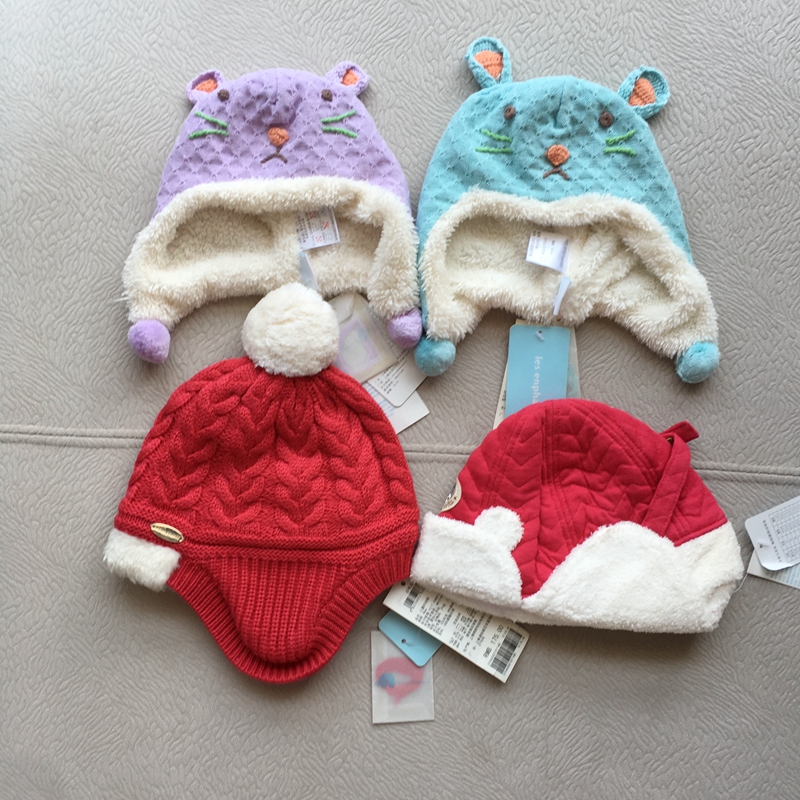 特价包邮 丽婴房专柜正品 秋冬加绒男女童保暖羊毛全棉线护耳帽