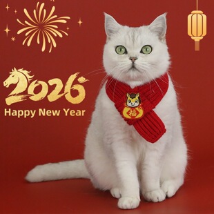 宠物围巾狗狗喜庆编织猫咪围脖装饰新年红色毛线口水巾过年福字