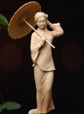 小叶黄杨木雕回娘家实木文玩摆件挂件古典美女家居雕刻新中式手工