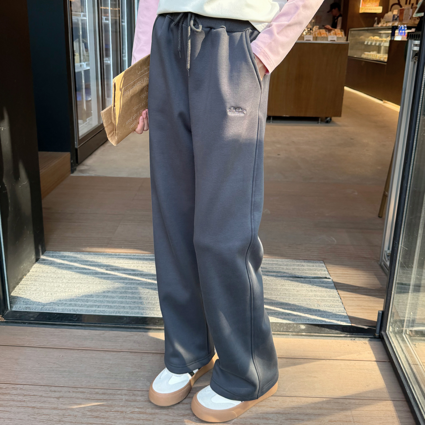 冬季加绒加厚女童直筒裤窄版阔腿裤保暖休闲长裤中大童青少年学生