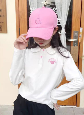 女童长袖t恤白色纯棉春秋儿童打底衫女宝宝洋气翻领POLO衫内外搭T