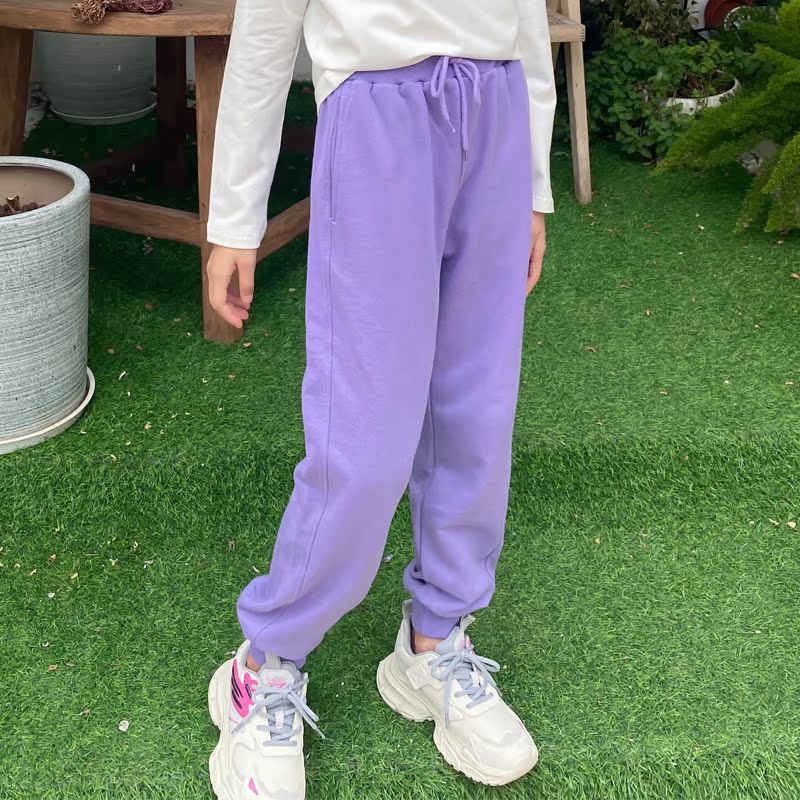 春秋款女童休闲运动裤紫色长裤儿童休闲中高腰束脚裤子毛圈棉2025