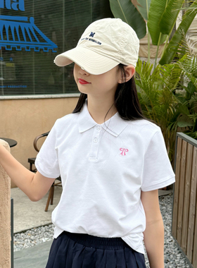 夏季儿童白色POLO衫女童短袖t恤纯棉透气吸汗休闲学院风翻领体恤