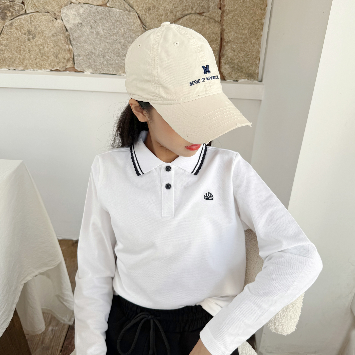 2025秋装新女童白色长袖POLO衫