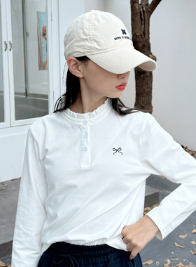 高品质女童打底衫春秋内搭纯棉白色长袖t恤中高领儿童休闲洋气衣