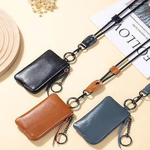 2025挂脖零钱包小巧收纳零钱卡包带钥匙圈软皮迷你手拿钥匙包包