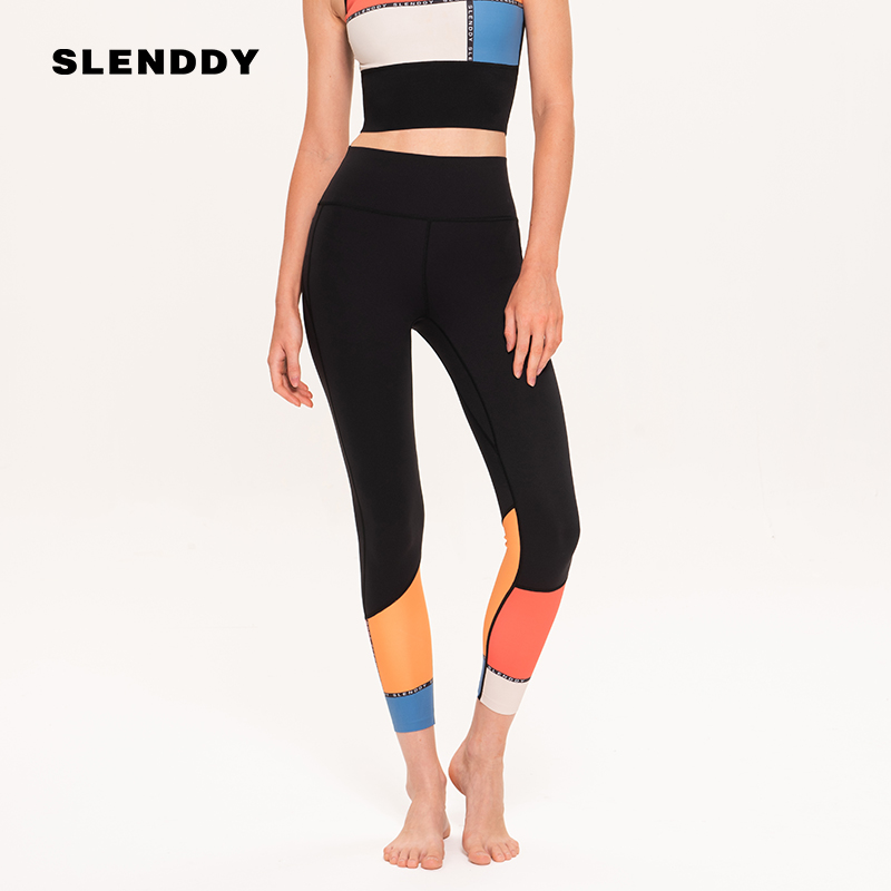 Slenddy Miya拼色显瘦瑜伽裤女提臀高弹裸感九分裤健身裤子S6202