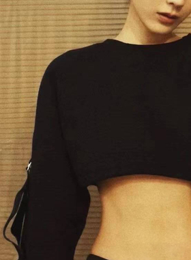 Slenddy Rashi春夏保暖短款露脐长袖外套运动卫衣女套头衫S4005