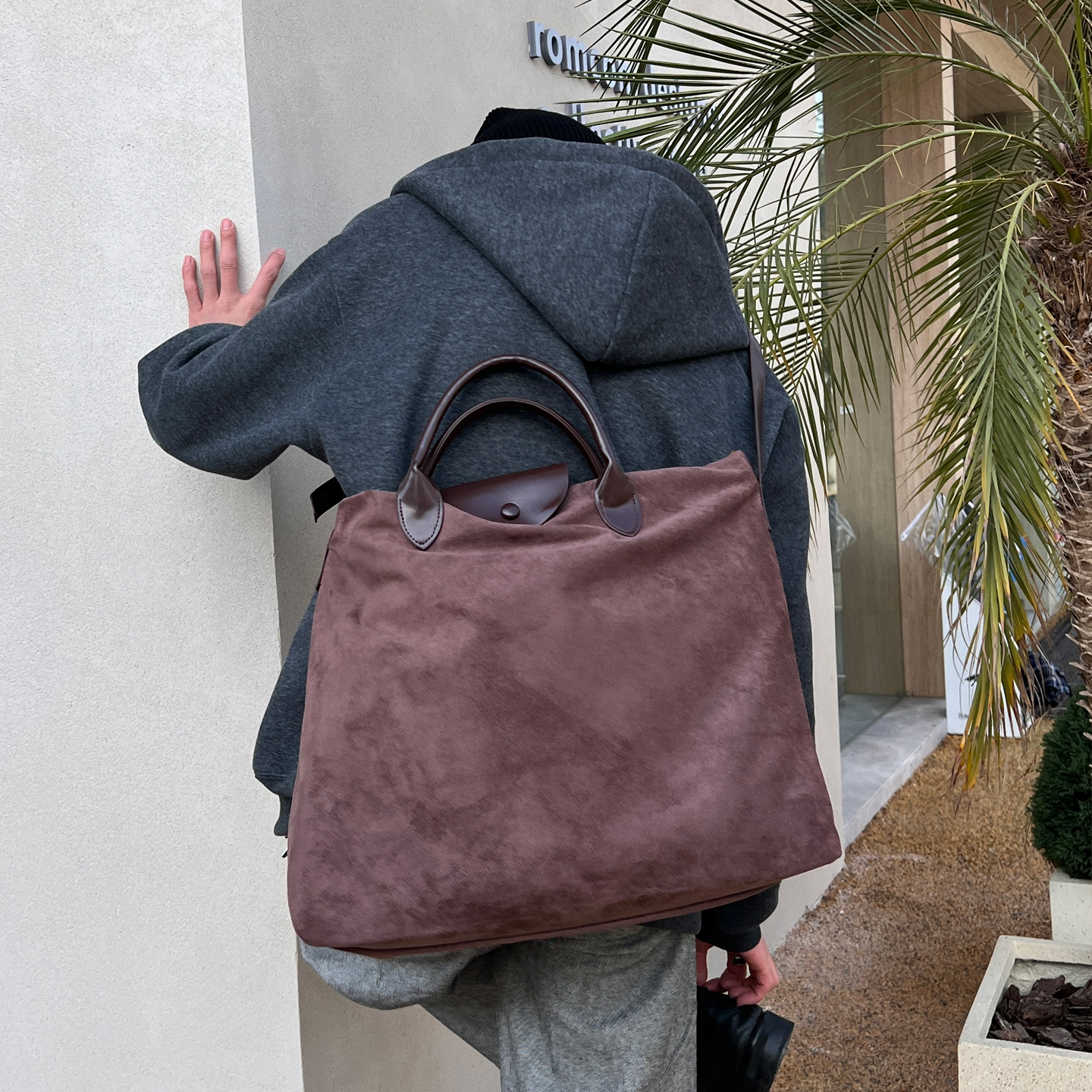 NIN 原创复古单肩斜挎大容量麂皮绒公文大包男女潮牌