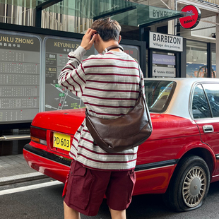 NIN设计款 ins复古腋下饺子托特托特包男女日系通勤背包皮质街头潮