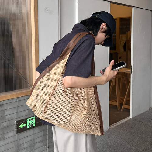 NIN复古腋下编织托特挎包男女生休闲背包三尖网兜松弛感hobo包潮