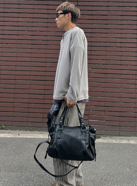 NIN设计款暗黑系原宿手提托特包男女复古时髦街头潮流单肩斜挎包