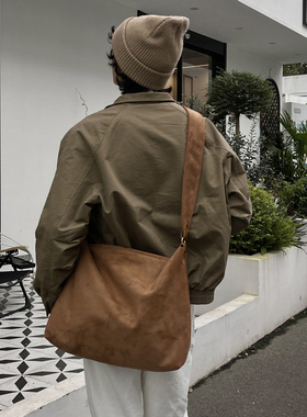 NIN小众复古腋下复古麂皮绒托特挎包手提hobo日系男女