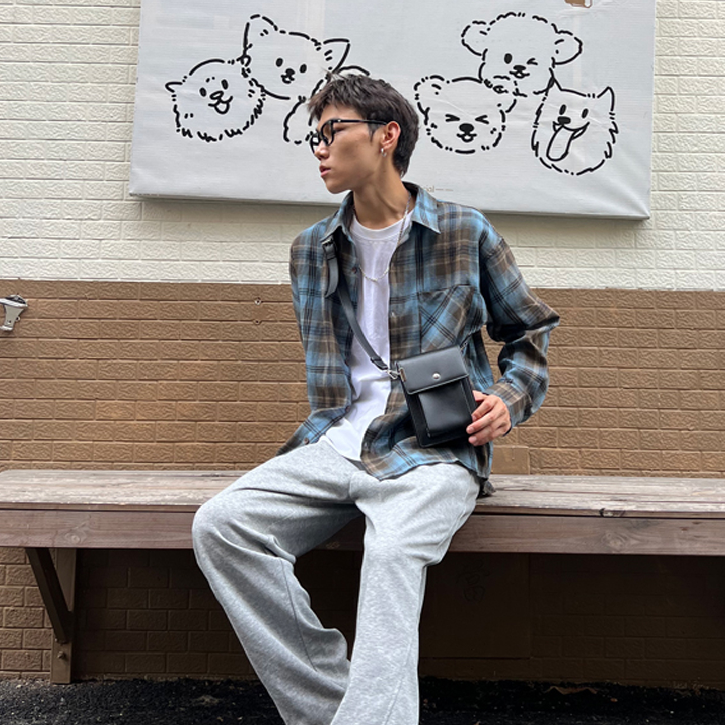 NIN中性风复古单肩腋下手提手机小包街头pu潮牌男女日系百搭ins潮