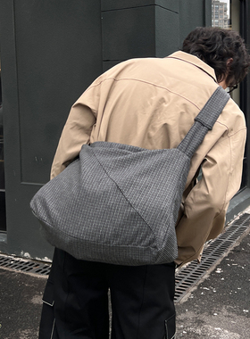 NIN原宿复古设计款单肩腋下托特挎包男女ins格子斜挎包潮流时髦