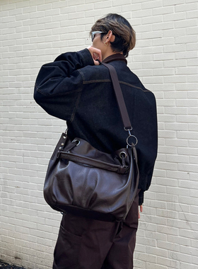 NIN高级感个性腋下复古单肩pu托特挎包男女ins街头大容量古着感潮