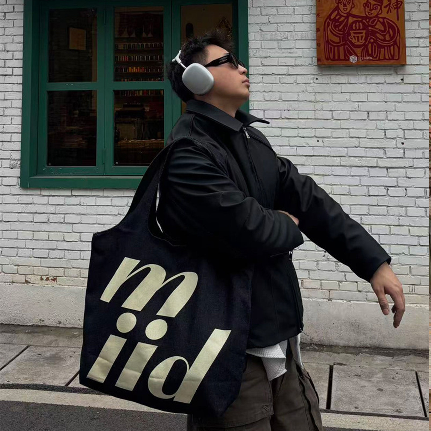 NIN设计款ins复古单肩腋下牛仔帆布包男女生托特包手提港风潮原宿