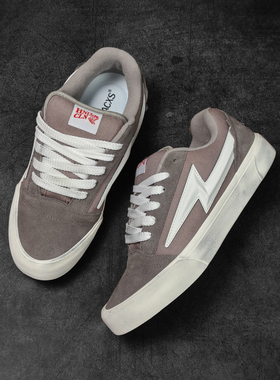 Knu skool联名灰白色个性拼色美式街头板鞋闪电胖胖面包鞋休闲鞋