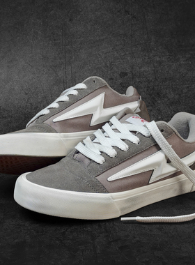 Knu skool联名灰白色个性拼色美式街头板鞋闪电胖胖面包鞋休闲鞋