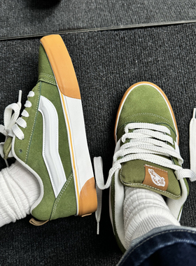 低帮牛油果绿色全麂皮板鞋knu skool百搭复古胖胖面包鞋休闲鞋