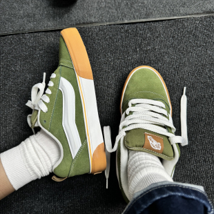 休闲鞋 skool百搭复古胖胖面包鞋 knu 低帮牛油果绿色全麂皮板鞋