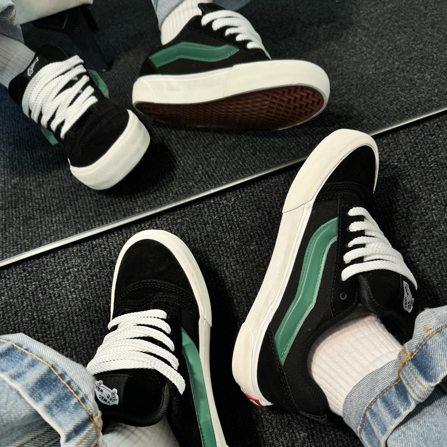 黑绿色KNU SKOOL胖胖面包鞋麂皮拼接男女美式复古板鞋运动休闲鞋