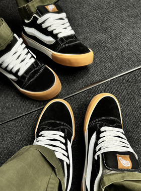 低帮黑白棕拼色全麂皮板鞋knu skool百搭复古胖胖面包鞋休闲鞋