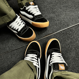 低帮黑白棕拼色全麂皮板鞋knu skool百搭复古胖胖面包鞋休闲鞋