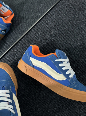 knuskool蓝橘低帮面包鞋爆炸头刺绣潮流棕底美式复古面包鞋休闲鞋