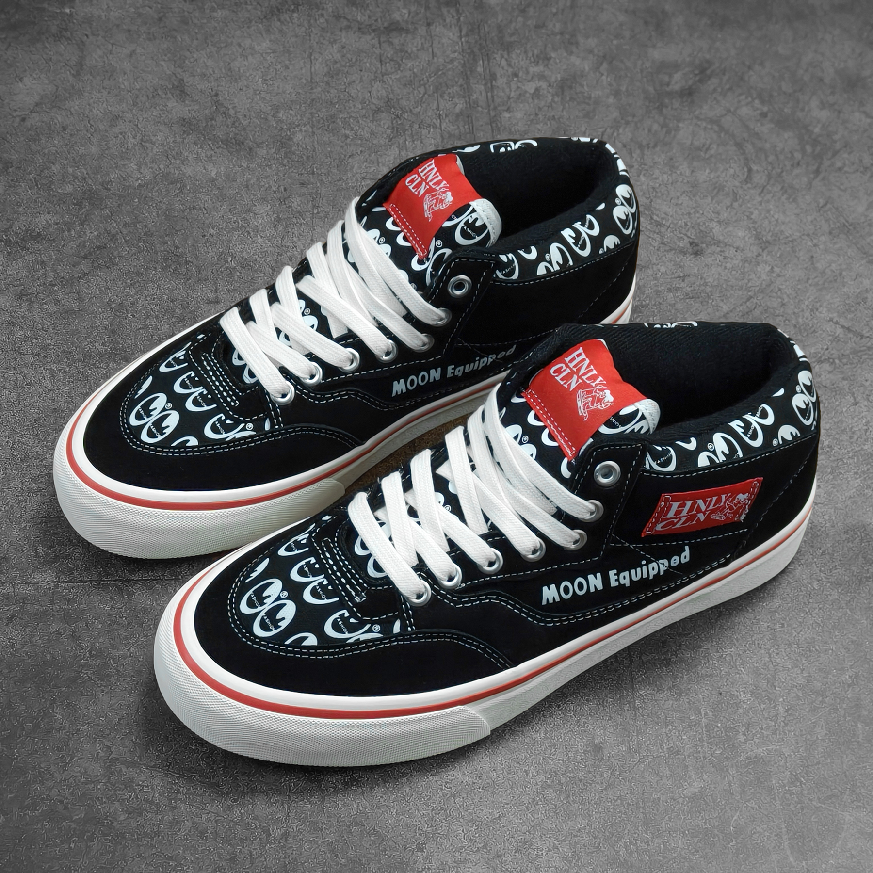 Half cab大眼睛联名Mooneyes黑白真皮美式中帮板鞋潮鞋休闲鞋街拍