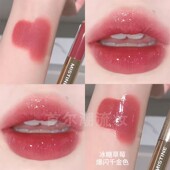 mistine蜜丝婷双头唇釉nishuini带细闪d14冰糖草莓透明唇蜜叠涂女