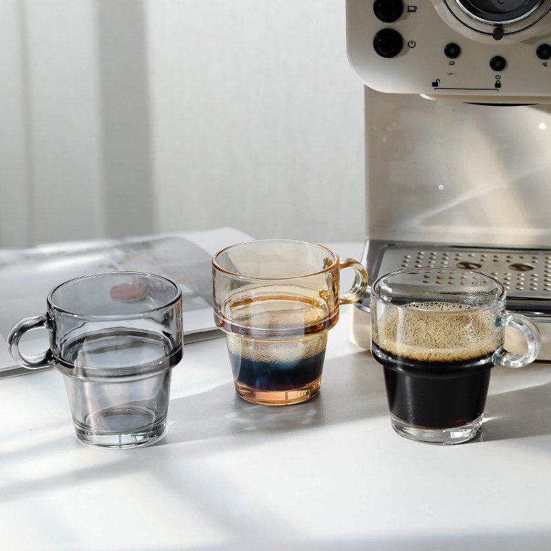 ins高颜值冰美式拿铁咖啡杯可叠带把手玻璃杯家用水杯果汁牛奶杯,餐饮具,玻璃杯,淘宝优惠券,粉丝福利购,淘宝优惠卷