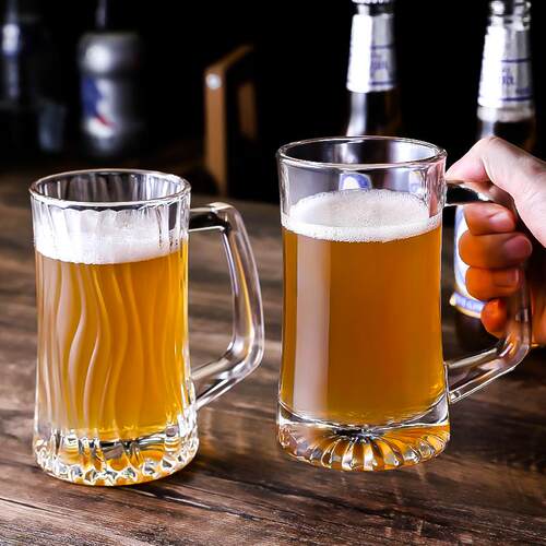 加厚玻璃啤酒杯带把大容量扎啤杯