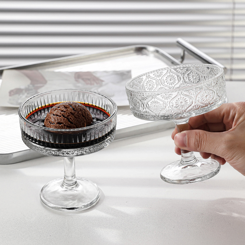 刻花浮雕玻璃鸡尾酒杯高脚甜品杯