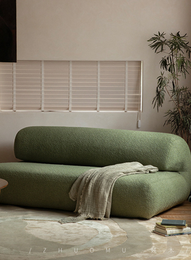 叕木|法式复古慵懒风设计师创意多人直排北欧简约绿色布艺沙发