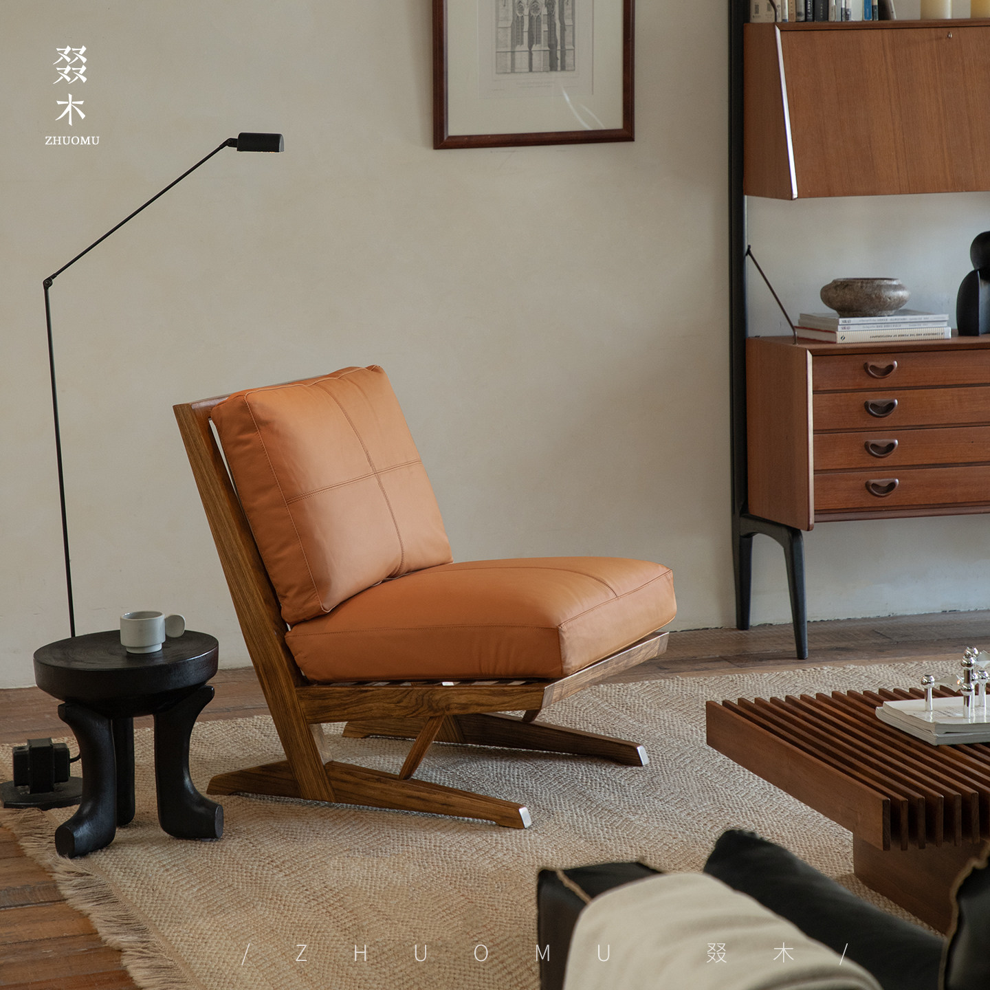 叕木|中古复古侘寂风实木真皮休闲单椅客厅沙发椅中岛乔治躺椅,住宅家具,沙发椅,淘宝优惠券,粉丝福利购,淘宝优惠卷