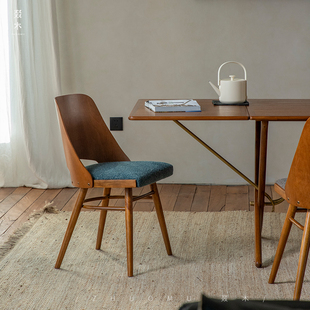 中古复古风设计师实木餐椅咖啡厅酒店单人椅 法式 叕木 514贝壳椅