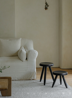 叕木|梅瑞贝尔凳子进口柚木实木中古侘寂风家用黑色换鞋矮凳边几