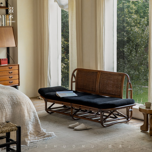 叕木双人位茶室客厅藤编沙发