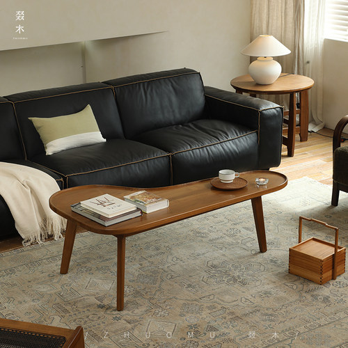 叕木印尼进口柚木弦月茶几