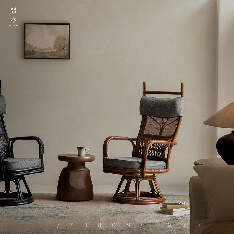 叕木|东南亚藤艺\阳台休闲藤椅高靠背可旋转印尼天然真藤老人椅