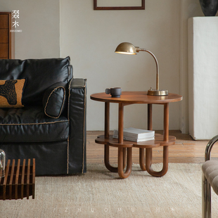 叕木|法式中古复古风柚木全实木设计师民宿卧室床头双层沙发边几