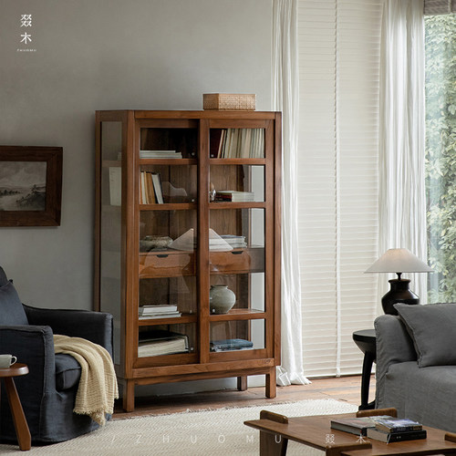 叕木印尼柚木复古风书柜酒柜