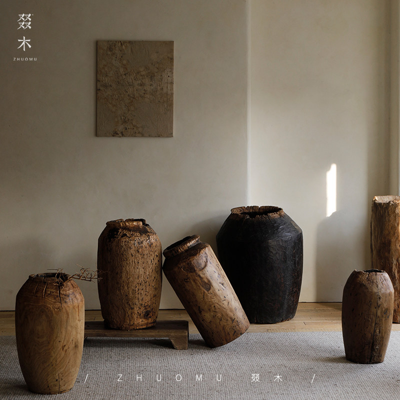 叕木孤品老式侘寂风民宿装饰木缸