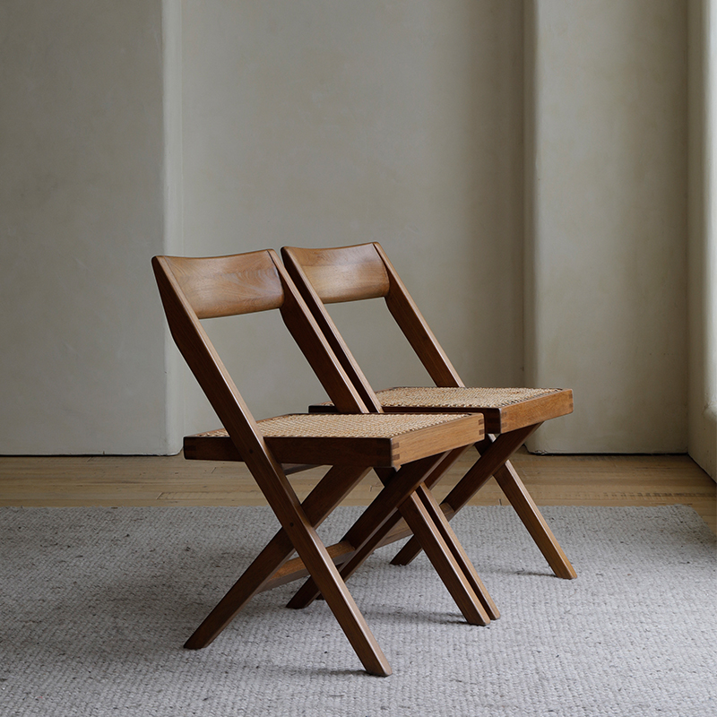 叕木实木侘寂风藤编图书馆椅子