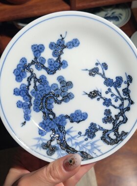 景德镇「待月观山」串花元龙壶承霸王龙赏盘手绘青花陶瓷茶碗
