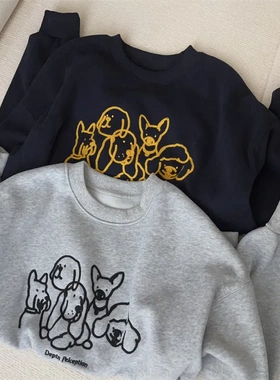 韩系简约休闲百搭卡通印花圆领加绒加厚卫衣女宽松休闲百搭上衣